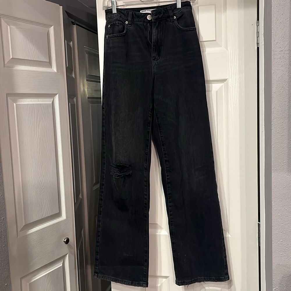 Garage Denim Faded Black Distressed Wide Leg Jeans. Sz. 24